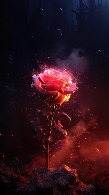 Photo une rose avec le mot feu dessus