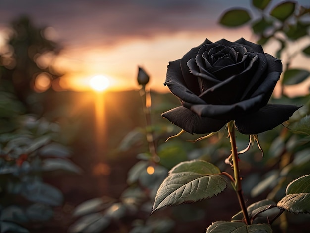 Une rose noire dans le jardin d'été.