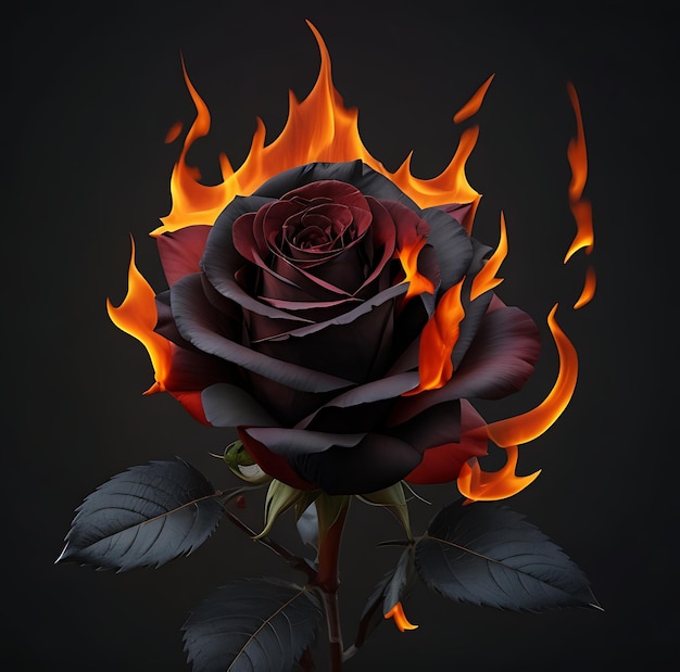 Rose noire en feu générée par ai