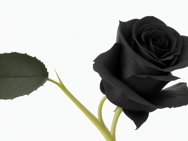 rose noire avec une feuille isolée sur fond blanc