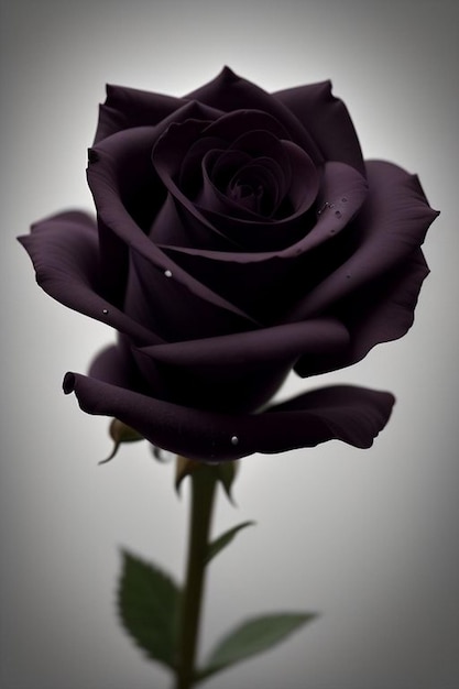 Une rose noire Des gouttes d'eau