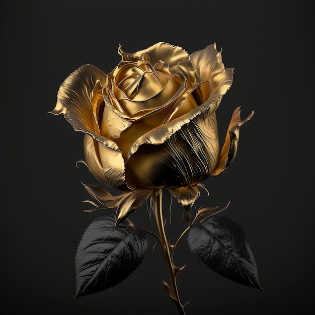 Rose d'or sur une fleur précieuse de fond noir