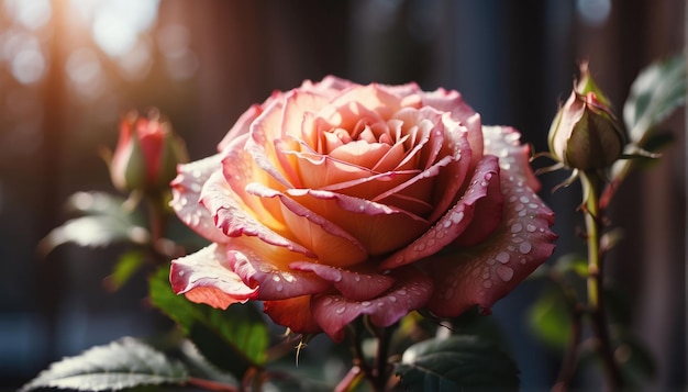 Une rose orange vibrante dans la lumière atmosphérique