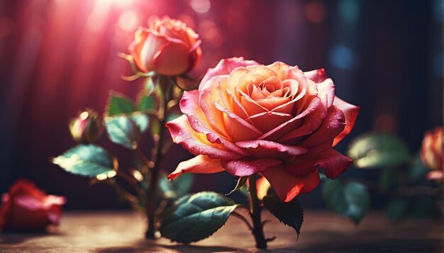 Une rose orange vibrante dans la lumière atmosphérique