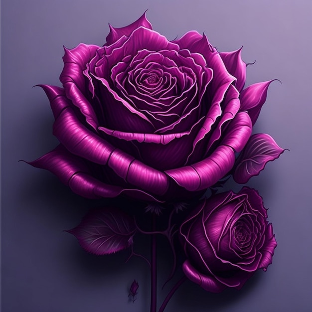 Une rose pourpre avec le mot rose dessus.