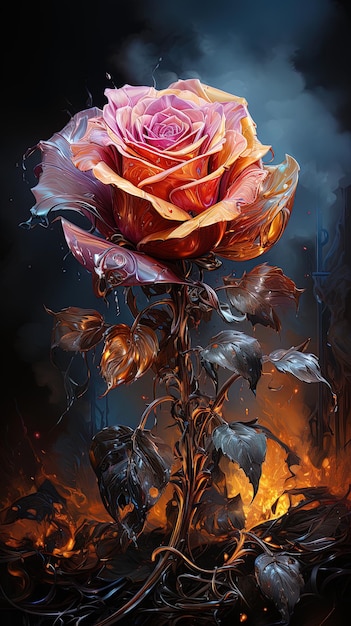Photo une rose près du feu