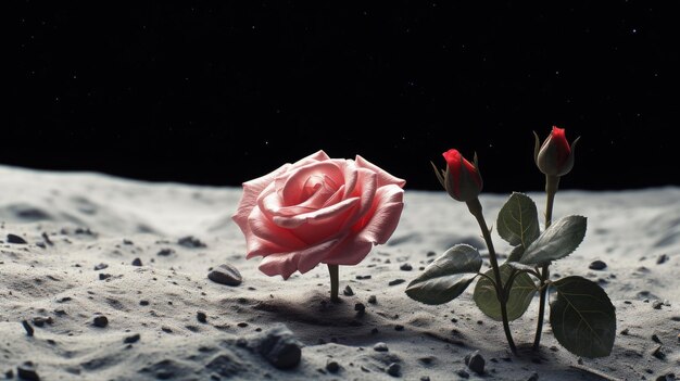 une rose qui pousse sur la lune