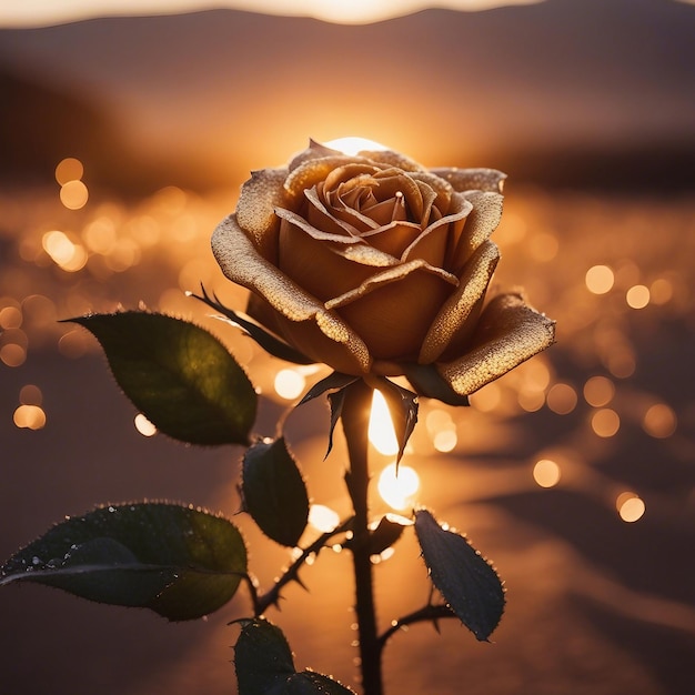 Une rose rayonnante d'une beauté captivante au coucher du soleil