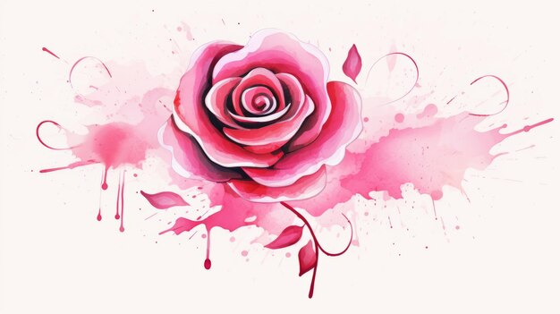 Photo rose rose sur l'aquarelle éclabousse illustration de fond pour votre conception ia générative