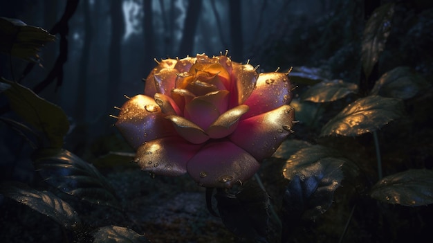 Une rose rose dans le noir