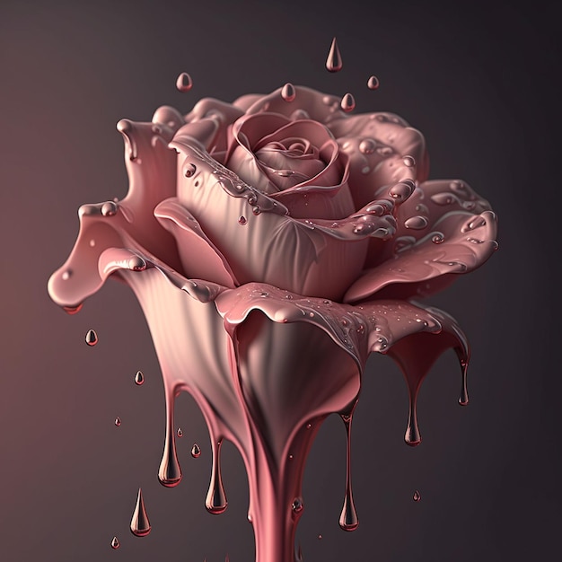 Une rose rose avec du liquide qui coule dessus