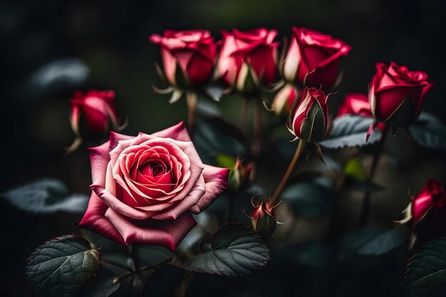 Une rose rose avec une feuille vert foncé