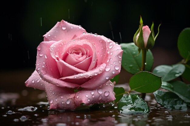 Rose rose avec feuilles isolée premium