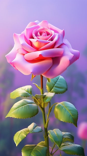 Une rose rose avec un fond violet et un fond violet.