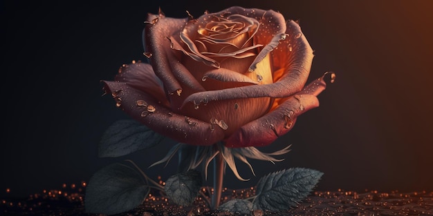 Une rose rose avec des gouttelettes d'eau dessus IA générative