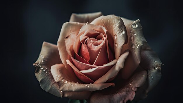 Une rose rose avec des gouttelettes d'eau dessus