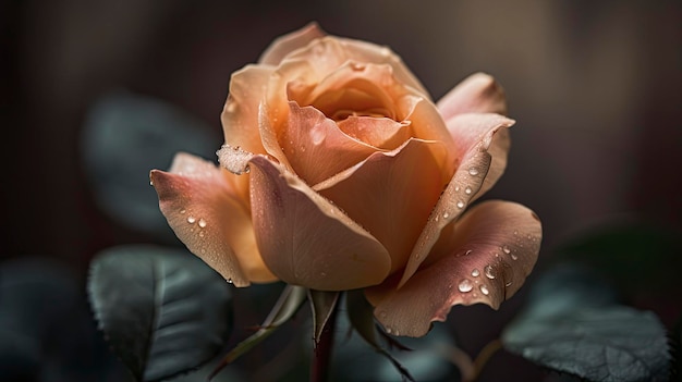 Une rose rose avec des gouttelettes d'eau dessus