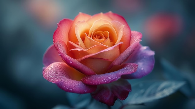 Une rose rose avec des gouttes d'eau