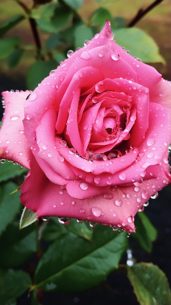 Photo une rose rose avec des gouttes de rosée