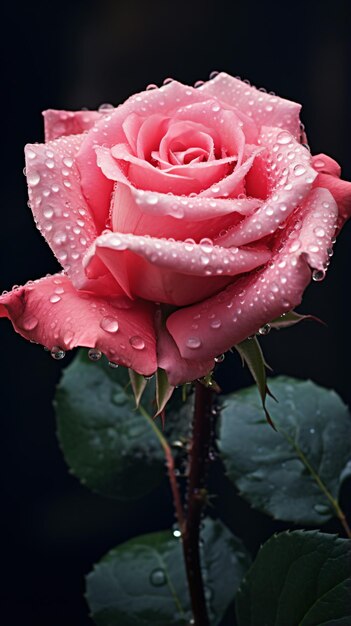 Photo une rose rose avec des gouttes de rosée