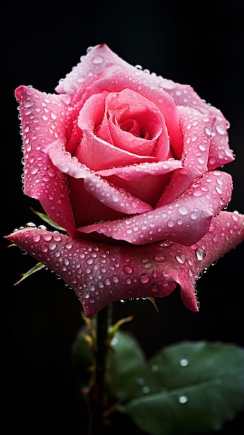 Photo une rose rose avec des gouttes de rosée