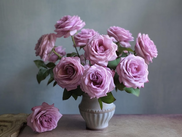 rose rose inhabituelle dans le vase sur la table rustique en bois concept de magasin de fleurs IA générative