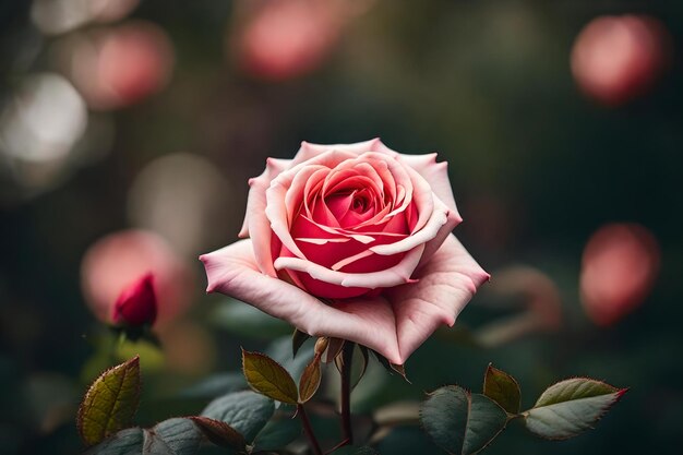 Une rose rose avec le mot " j'aime " en arrière-plan.