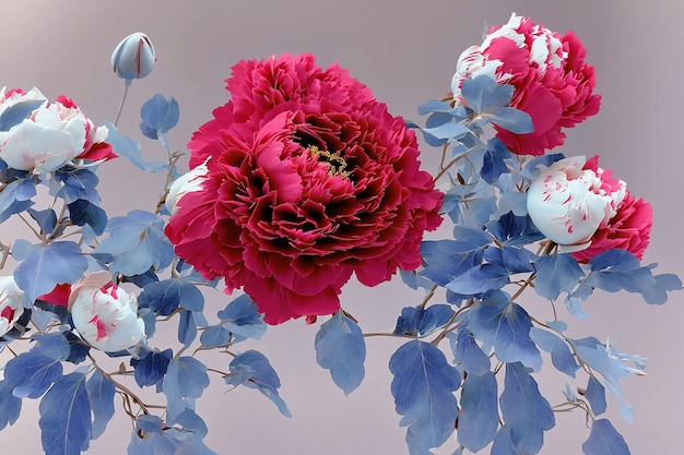 Rose rose et rouge avec feuille azur compositions romantiques arrangements floraux arrière-plan