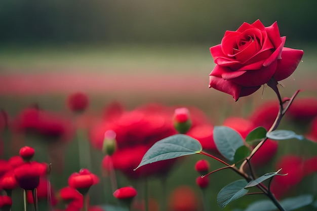 Une rose rouge dans un champ de roses