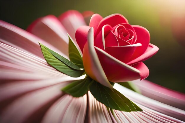 Photo rose rouge dans un vase avec le soleil derrière