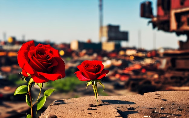 rose rouge sur le dépotoir