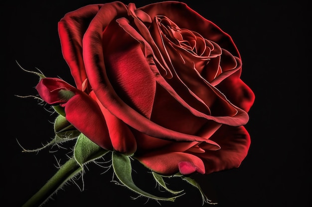 Photo une rose rouge est représentée avec une tige verte.