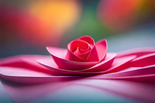 Une rose rouge avec une fleur rose en arrière-plan.