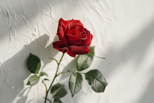 Une rose rouge sur un fond blanc