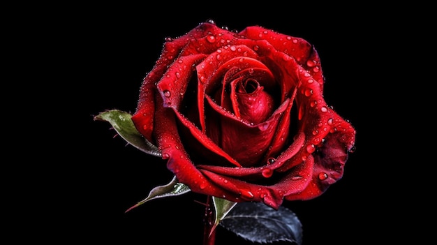 Une rose rouge sur fond noir.