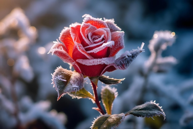 Une rose rouge gelée