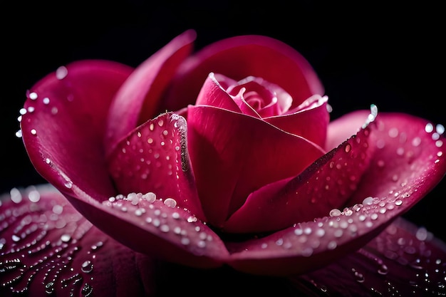 Une rose rouge avec des gouttes d'eau dessus