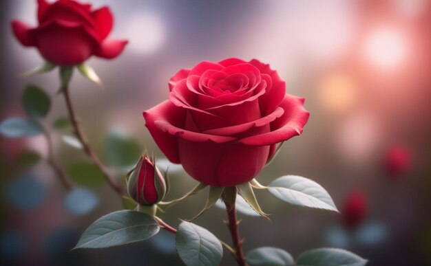 Une rose rouge en gros plan dans le jardin