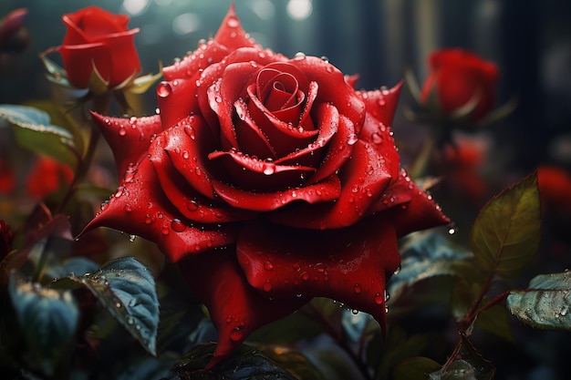 Une rose rouge romantique irréelle génère Ai