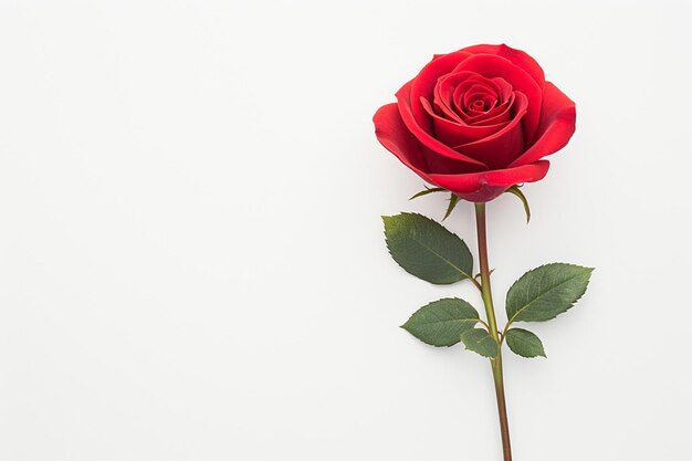 Une rose rouge solitaire sur un fond blanc dévoile une élégance naturelle.