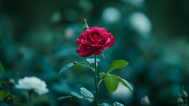 Rose de thé hybride Rosa centifolia poussant avec d'autres fleurs dans un jardin