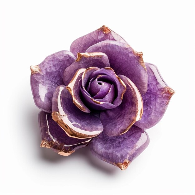 rose violette avec des accents dorés sur fond blanc ai générative