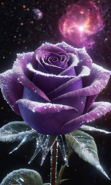 Photo une rose violette assise sur un sol couvert de neige