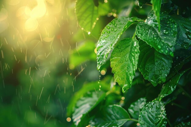 Photo la rosée du matin sur les feuilles dans la nature tons verts d'arrière-plan