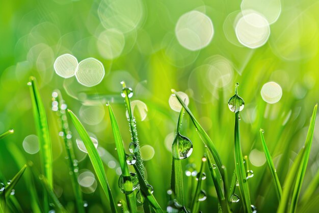 Photo la rosée du matin sur l'herbe verte pure beauté de la nature