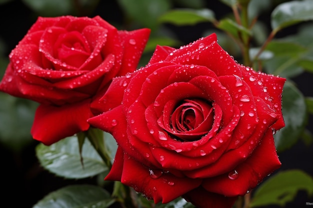 La rosée du matin tombe sur les roses