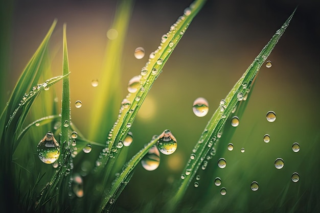 Rosée sur l'herbe fraîche du printemps dans le champ