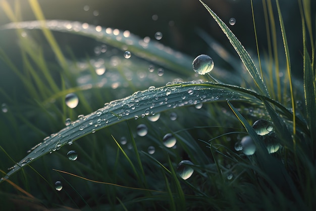 Rosée sur l'herbe paysage du matin