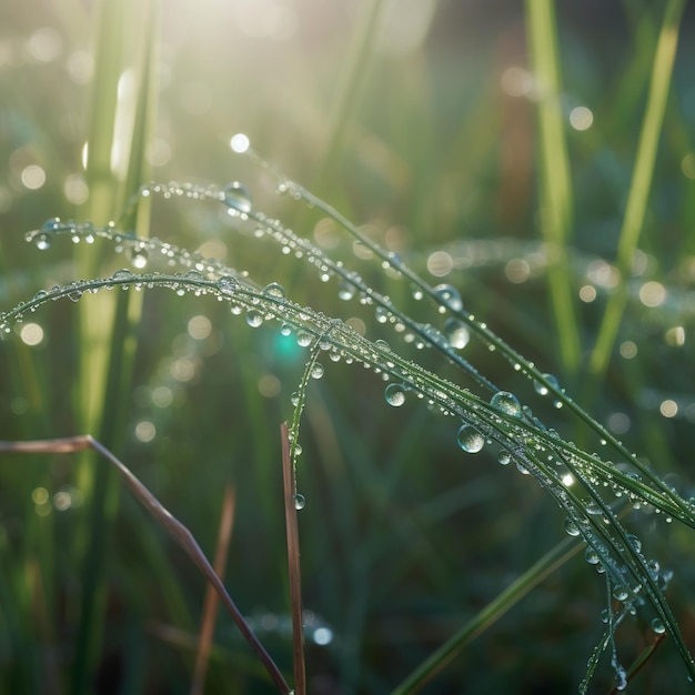 rosée sur l'herbe vue rapprochée