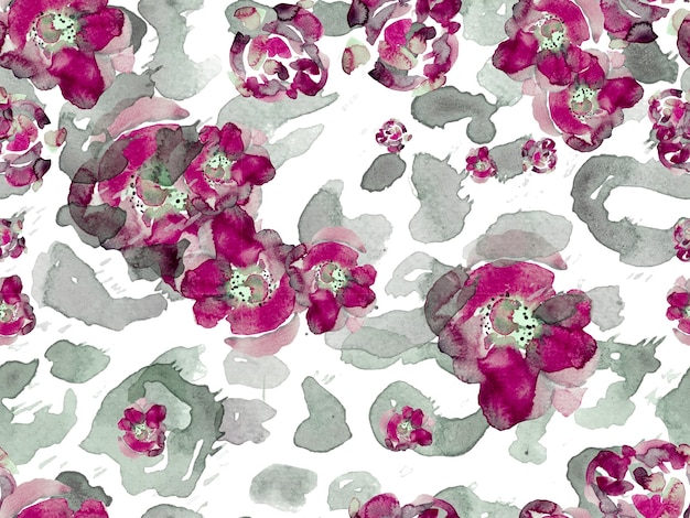 Roses aquarelles, pivoine et feuilles Seamless Pattern. Fond de fleurs d'été. Conception de maillots de bain exotiques verts et gris. Illustration florale botanique. Vintage Peonie Eco Rapport.